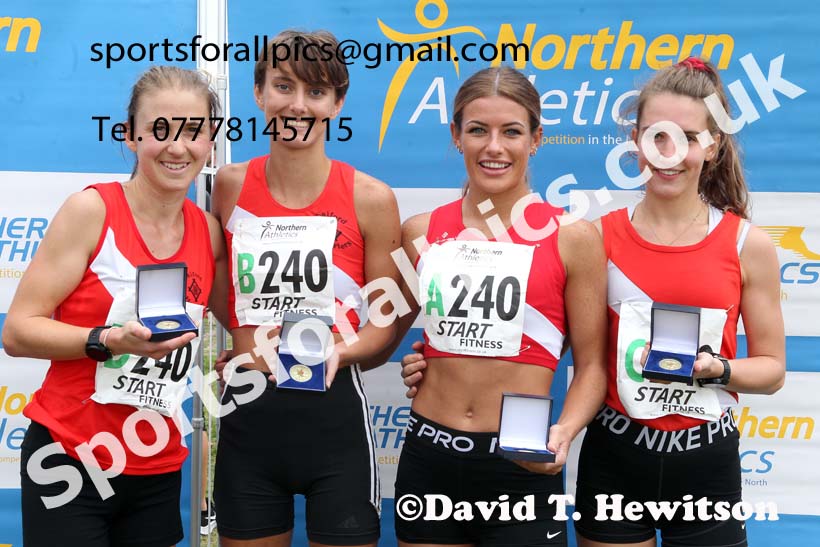 Senior womens 4 stage relay, 2021 Northern 6 and 4 Stage and Young Athletes Road Relays, Redcar. Photo: David T. Hewitson/Sports for All Pics